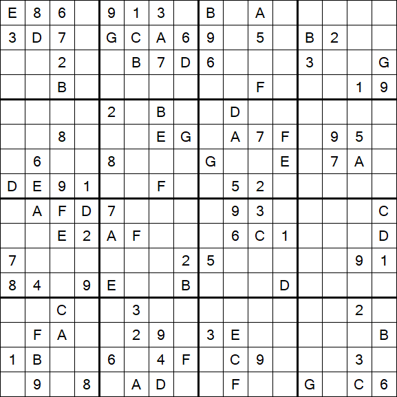 Sudoku 16x16 - Difficile