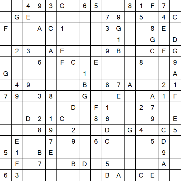 Sudoku 16x16 - Difficile