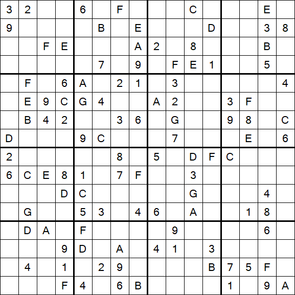Sudoku 16x16 - Difficile