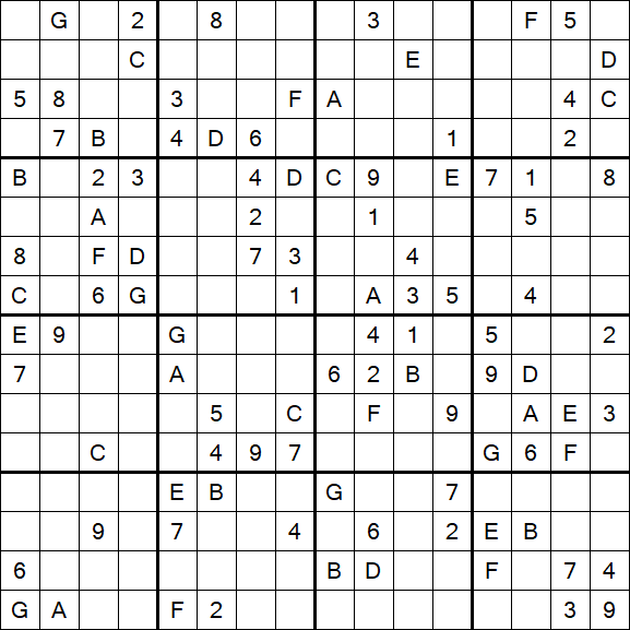 Sudoku 16x16 - Difficile