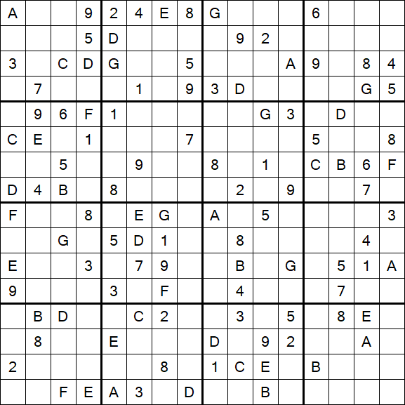 Sudoku 16x16 - Difficile