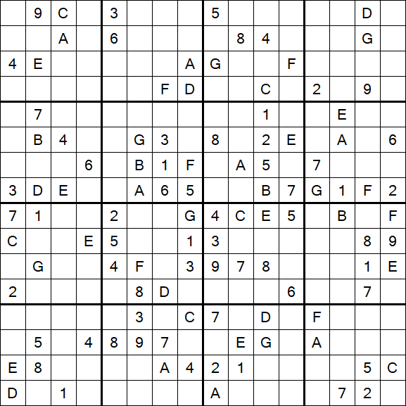Sudoku 16x16 - Difficile
