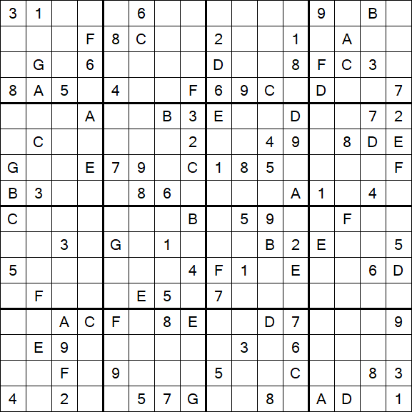 Sudoku 16x16 - Difficile