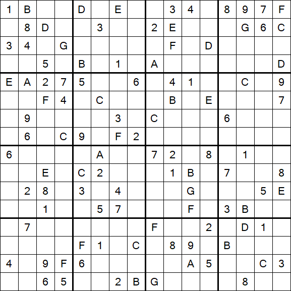 Sudoku 16x16 - Difficile