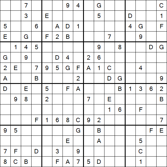 Sudoku 16x16 - Difficile