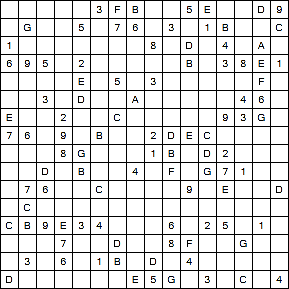 Sudoku 16x16 - Difficile