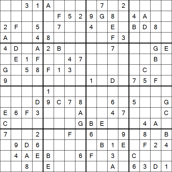 Sudoku 16x16 - Difficile