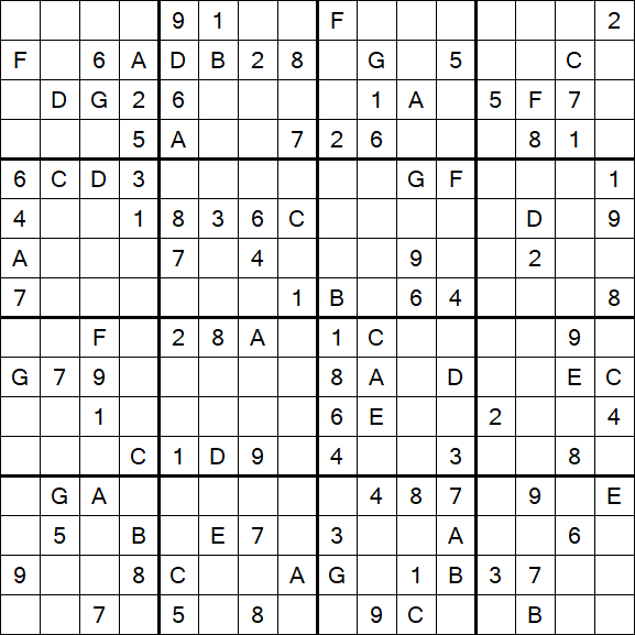 Sudoku 16x16 - Difficile