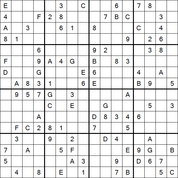Sudoku 16x16 - Difficile