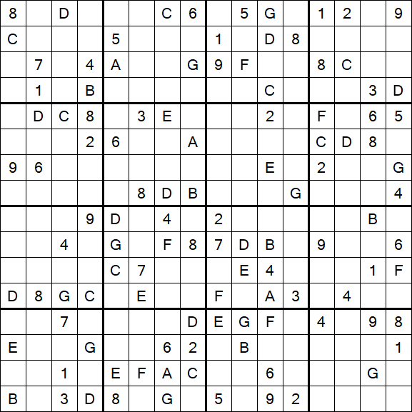 Sudoku 16x16 - Difficile