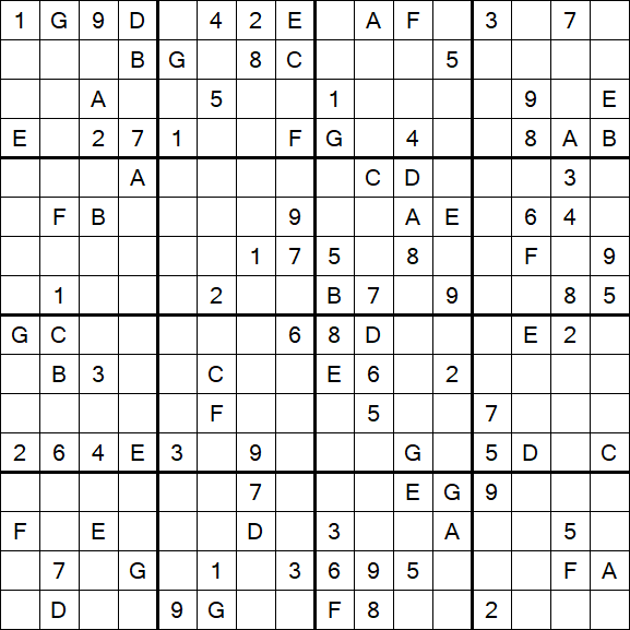 Sudoku 16x16 - Difficile