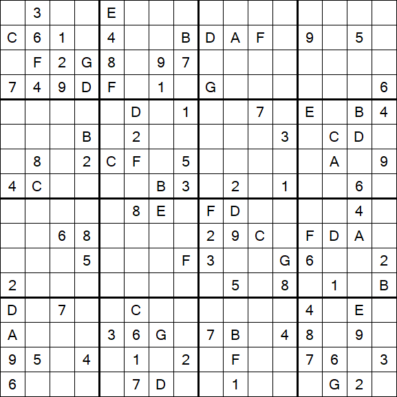 Sudoku 16x16 - Difficile