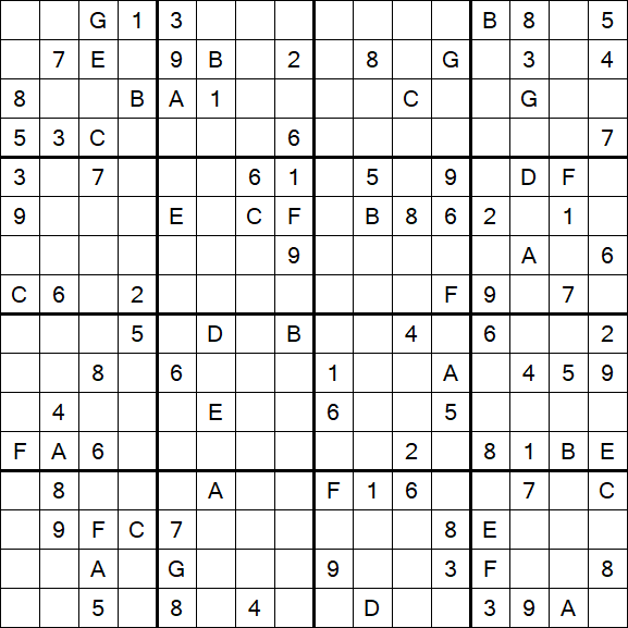 Sudoku 16x16 - Difficile