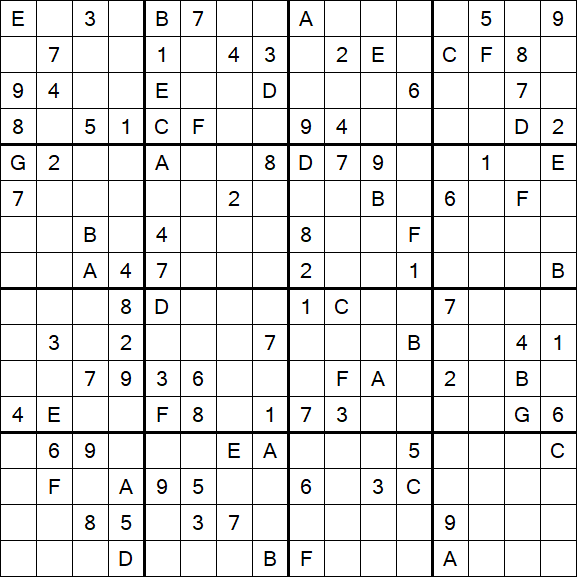 Sudoku 16x16 - Difficile