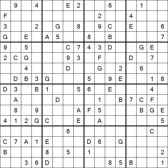 Sudoku 16x16 - Difficile