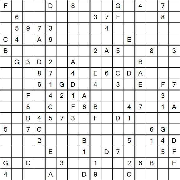 Sudoku 16x16 - Difficile