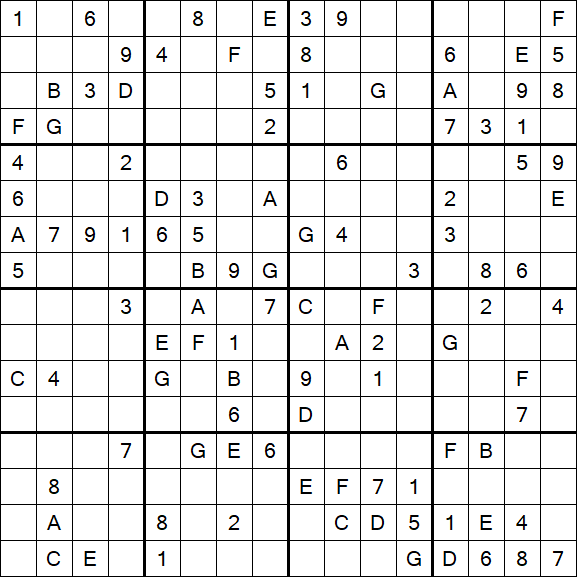 Sudoku 16x16 - Difficile