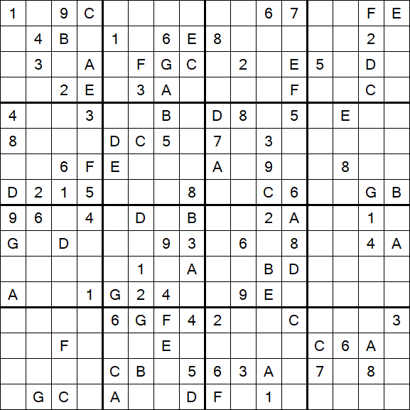 Sudoku 16x16 - Difficile