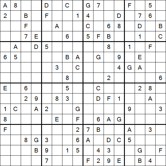 Sudoku 16x16 - Difficile