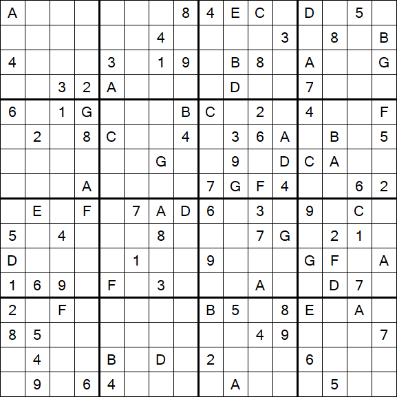 Sudoku 16x16 - Difficile