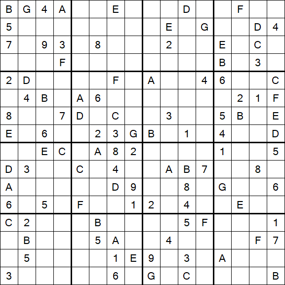 Sudoku 16x16 - Difficile