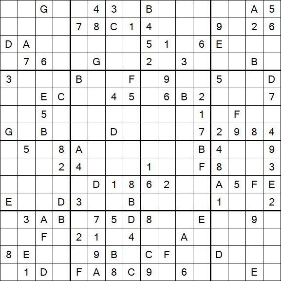 Sudoku 16x16 - Difficile