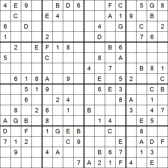 Sudoku 16x16 - Difficile