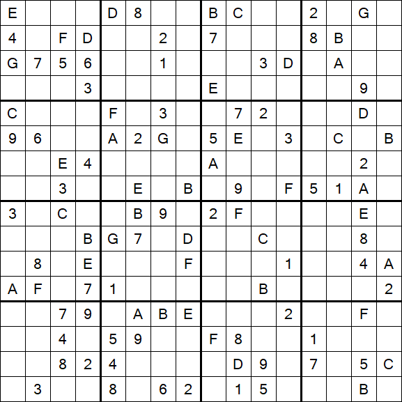 Sudoku 16x16 - Difficile