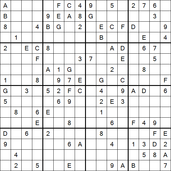 Sudoku 16x16 - Difficile