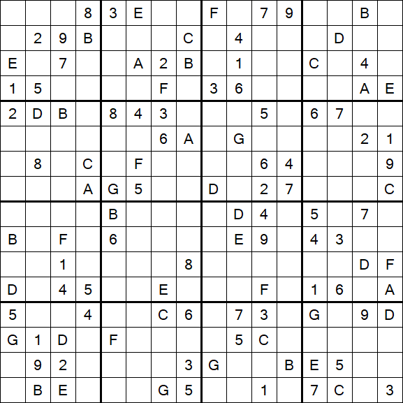 Sudoku 16x16 - Difficile