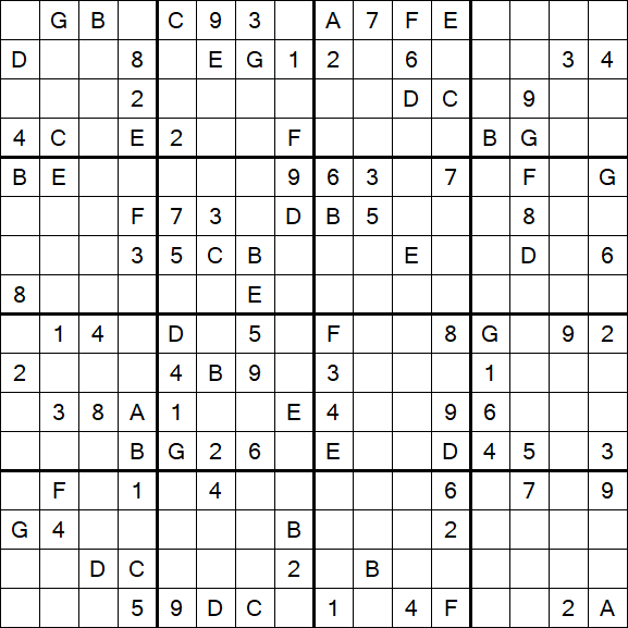 Sudoku 16x16 - Difficile