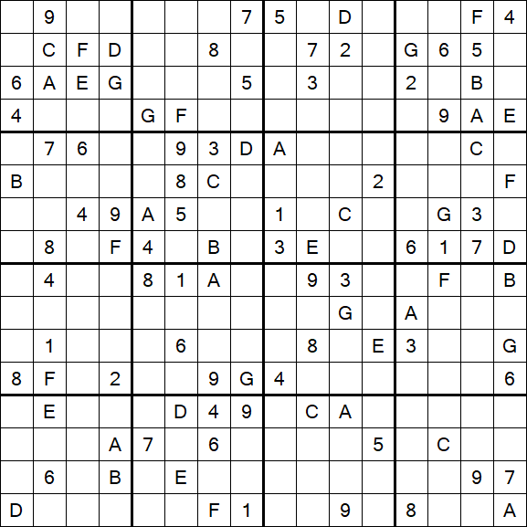 Sudoku 16x16 - Difficile