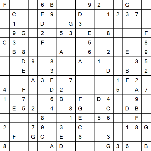 Sudoku 16x16 - Difficile