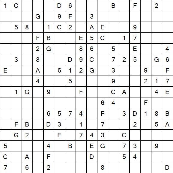 Sudoku 16x16 - Difficile