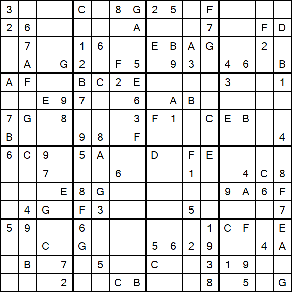 Sudoku 16x16 - Difficile