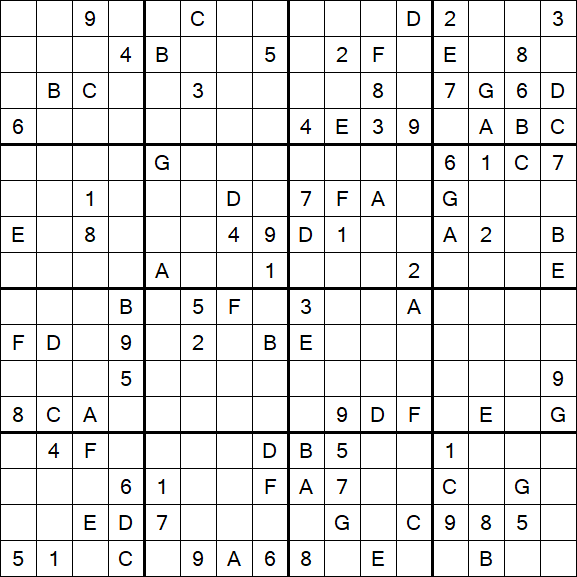 Sudoku 16x16 - Difficile