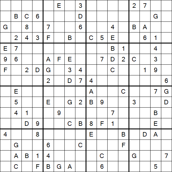 Sudoku 16x16 - Difficile