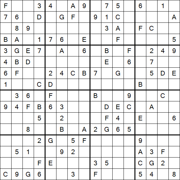 Sudoku 16x16 - Medium
