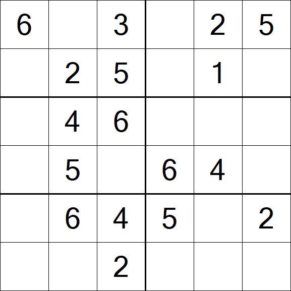 Sudoku 6x6 - Einfach