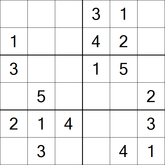 Sudoku 6x6 - Einfach