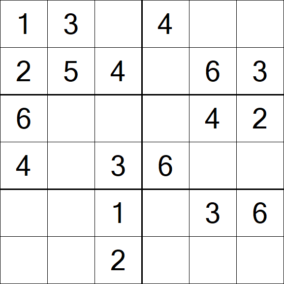 Sudoku 6x6 - Einfach