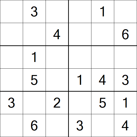 Sudoku 6x6 - Einfach