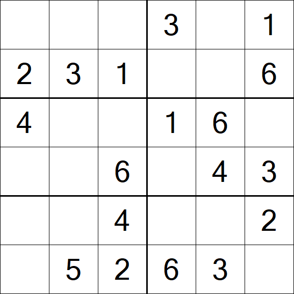 Sudoku 6x6 - Easy