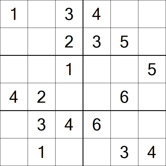 Sudoku 6x6 - Einfach