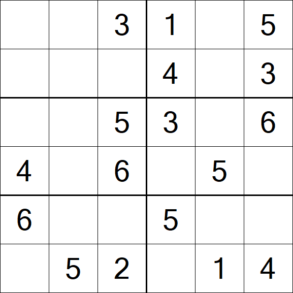 Sudoku 6x6 - Einfach