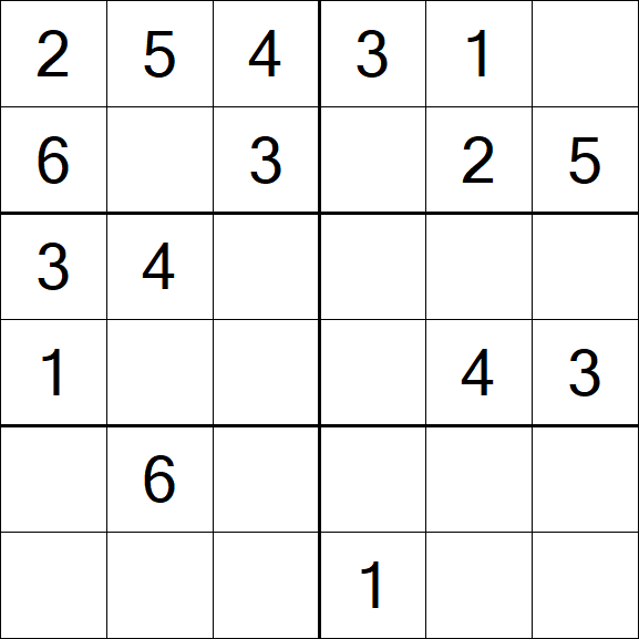 Sudoku 6x6 - Einfach
