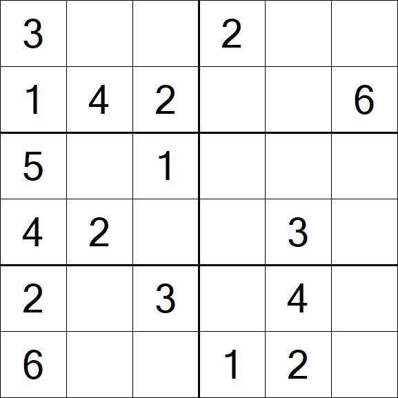 Sudoku 6x6 - Einfach
