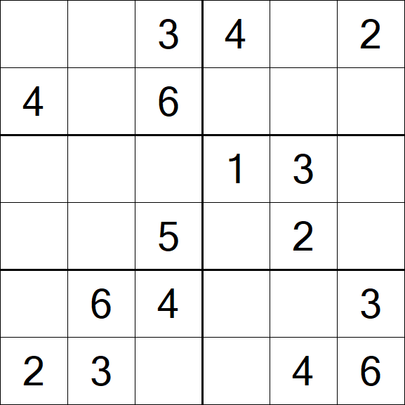 Sudoku 6x6 - Einfach