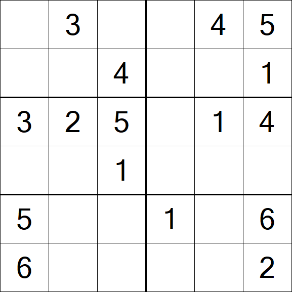 Sudoku 6x6 - Einfach