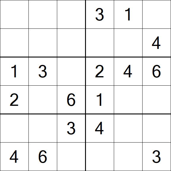 Sudoku 6x6 - Einfach